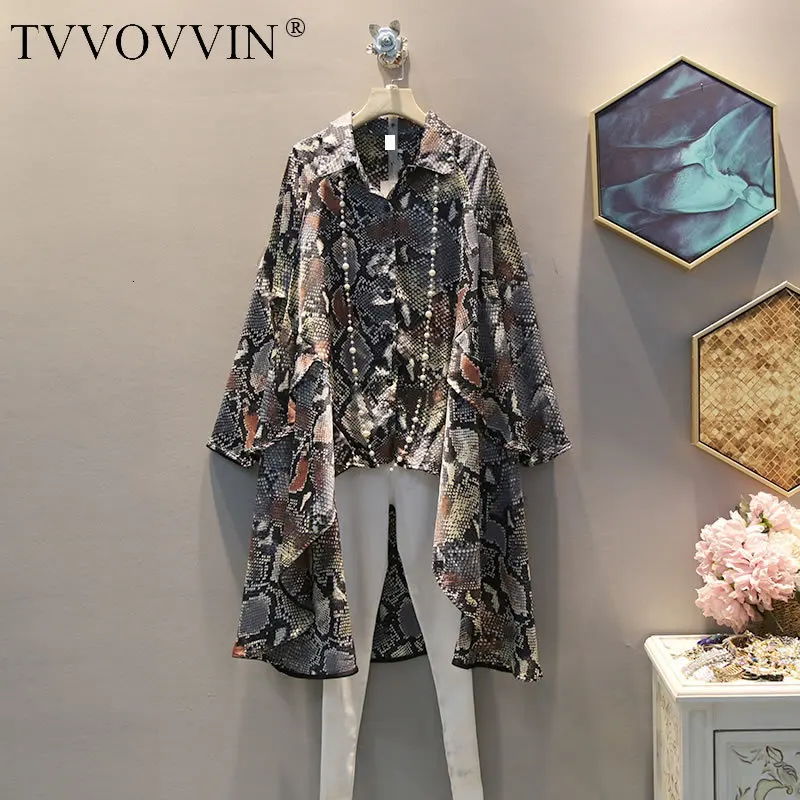 TVVOVVIN Tide Irregular Print Pattern Shirt Top Women Clothes Fashion Match All Vintage Turn Down Collar Blouse Autumn F637