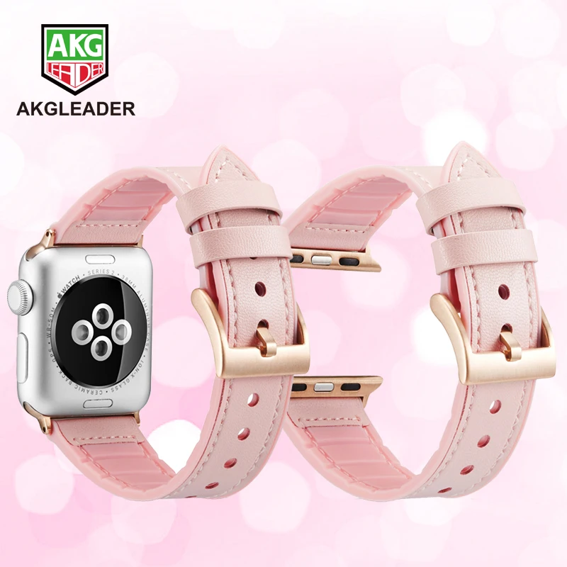 40/44 мм женские часы ремешок для наручных часов Apple Watch Series 5 4 3 браслет из мягкой резины с кожаный ремешок для наручных часов Apple Watch Series 3 2 полосы