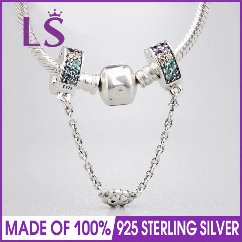 LS настоящие 925 Серебряные дуги любви, кристаллы, безопасная цепь, подходят к оригинальному браслету, шармы, Pulseira Encantos. Модные ювелирные изделия для женщин