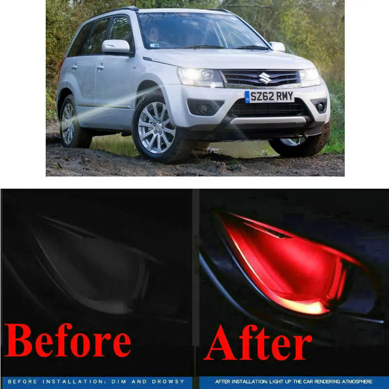 

4pc CF style stickers on cars interior inside door handle atmosphere lamp for suzuki grand vitara swift sx4 vitara Alto Kizashi