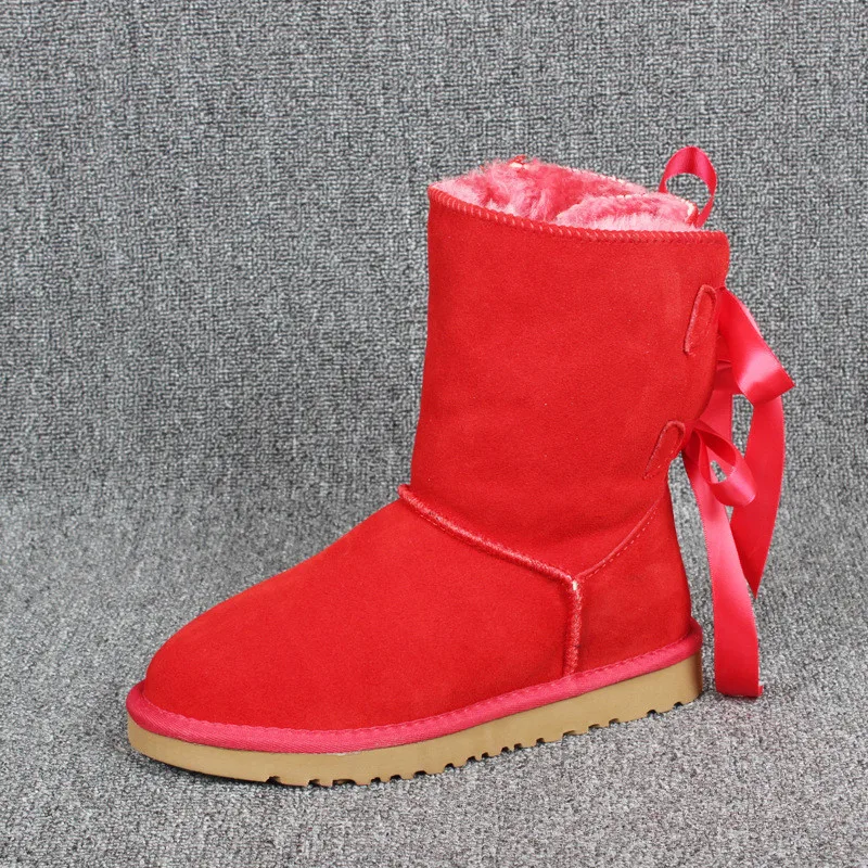 Новинка; женские зимние ботинки с бантом; зимние ботинки из натуральной кожи; bottes femme; Женские ботинки в австралийском стиле; теплые зимние ботинки на меху; botas mujer - Цвет: z80 red