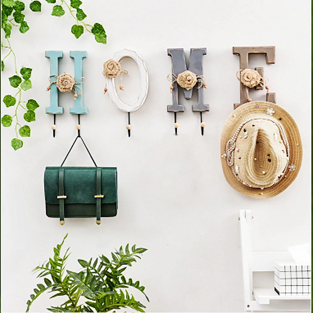 

HOME/LOVE Letter Combination Home Door Behind Wall Decoration Rack Solid Wood Letter Wire Hook Paint Coated Wall Decoration Hook
