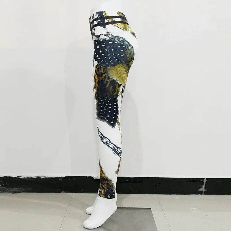 Леопардовый принт с цепью леггинсы для фитнеса с принтом для женщин 3D печать спортивные Леггинсы эластичная высокая талия брюки для фитнеса облегающие Лосины