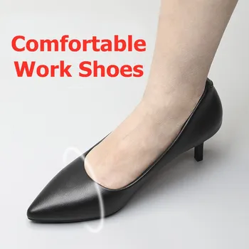 

Women Shallow Pumps Office Pointed Toe Slip-On Dress Shoes Low Heels Leather Red Sole Work Soft Shoes Size