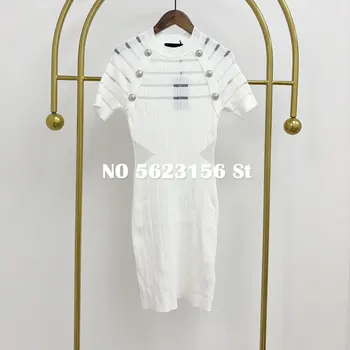 

2020 summer new womens tight dress luxury design button decoration short-sleeved knitted temperament women dress