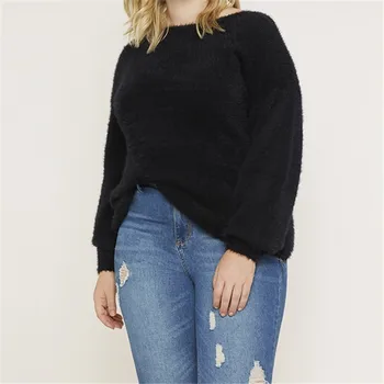 

Plus Size Spring Fashion Solid Color Long Lantern Sleeve 3XL-7XL Backless Large Pullovers Overweight Woman Knitwear Sweaters