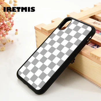 

Iretmis 5 5S SE 6 6S Soft TPU Silicone Rubber phone case cover for iPhone 7 8 plus X Xs 11 Pro Max XR Checkered Check GREY WHITE