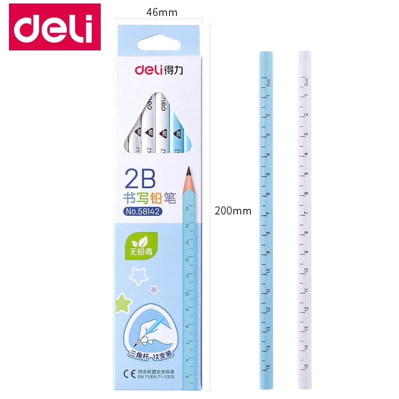 12 шт./кор. Deli 58141 деревянный карандаш HB 2B с Европейским сертификатом EN 71