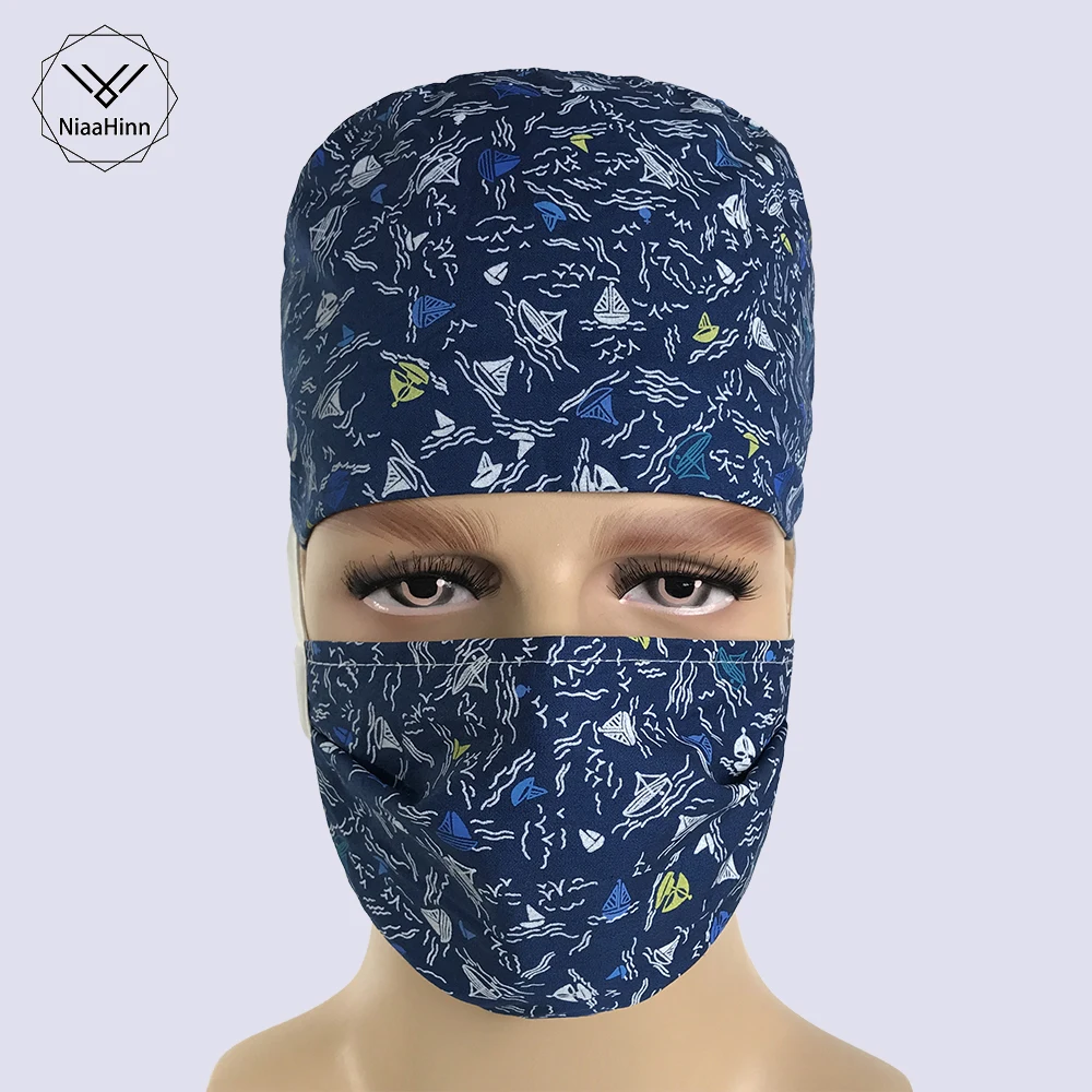 

New Doctor Nurse Medical Scrub cap Work Hat Unisex Printed Cotton Operat Room Hat Chemotherapy Adjustable Dental Beauty Caps