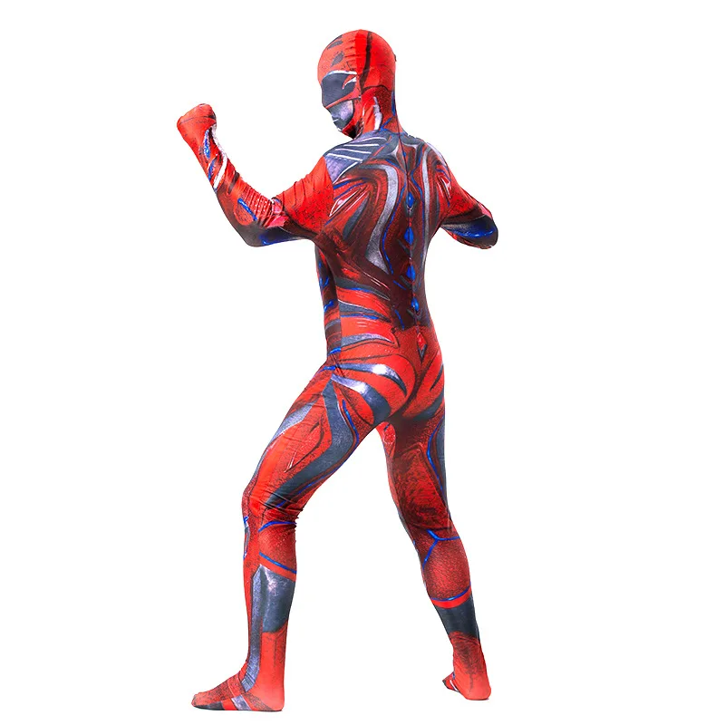 Взрослый красный power Ranger 2nd кожа зентай-костюм на Хэллоуин