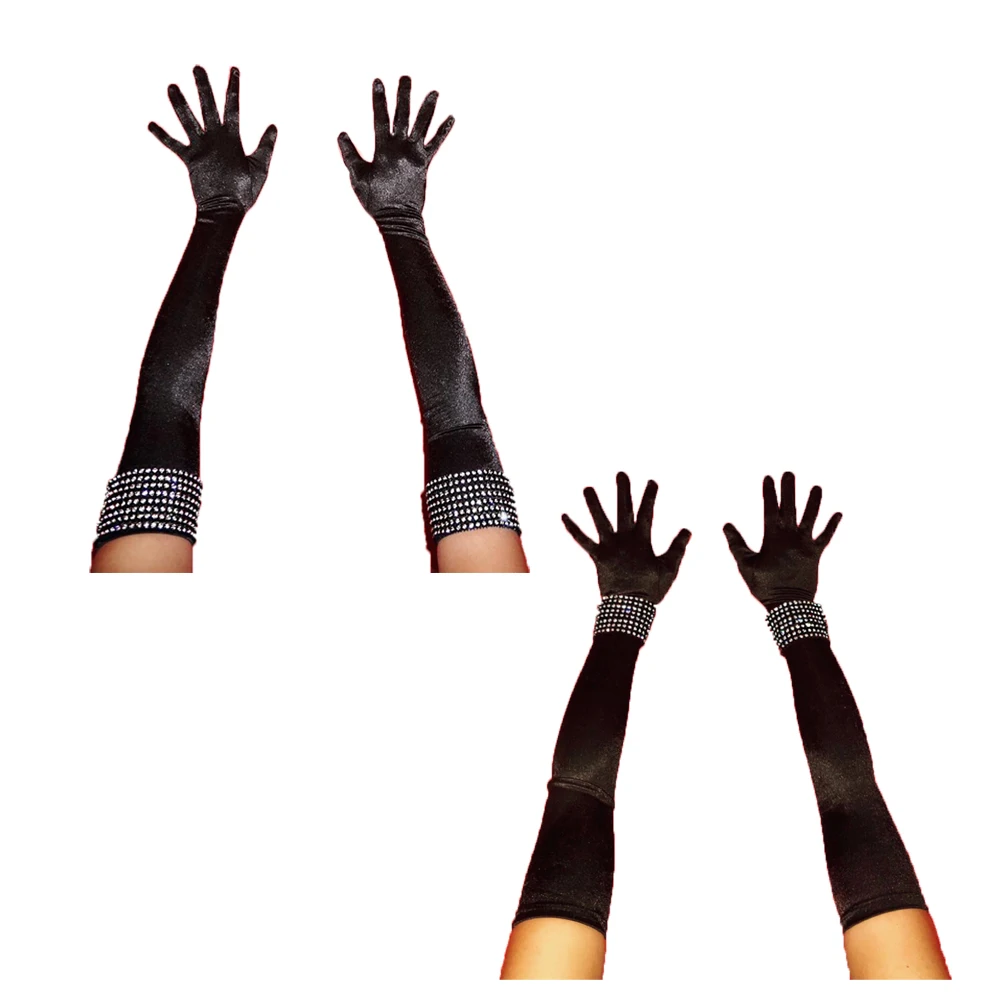 Новые Светоотражающие Стразы бархатные перчатки Opera Локоть длинные эластичные бархатные фланелевые Черные новые