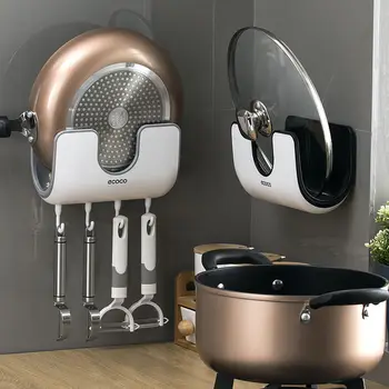 

Multifunctional wall-mounted hole-free hook wall-mounted pot cover rack kitchen storage chopping board tableware tool storage ra