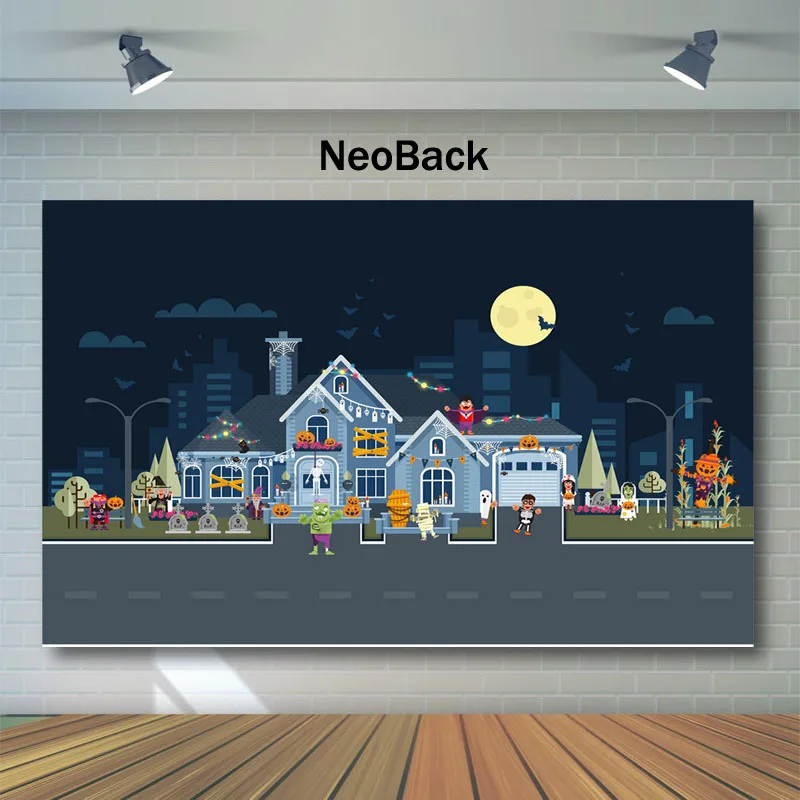 

NeoBack Halloween Party Backdrop Pumpkin Light Ghost Specter Photography Background Kids Children Night Photo Backdrops