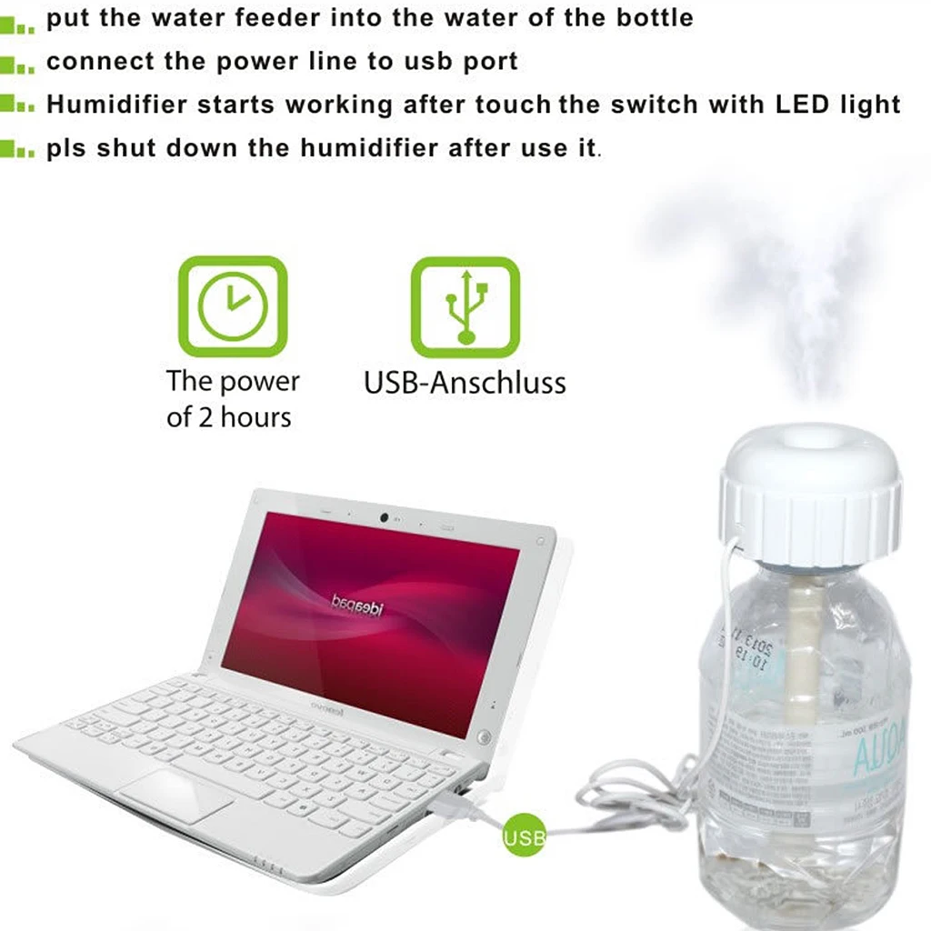 5.3cm USB Car mini Water Bottle Cap Shape Humidifier Air Diffuser White Mini Humidifier