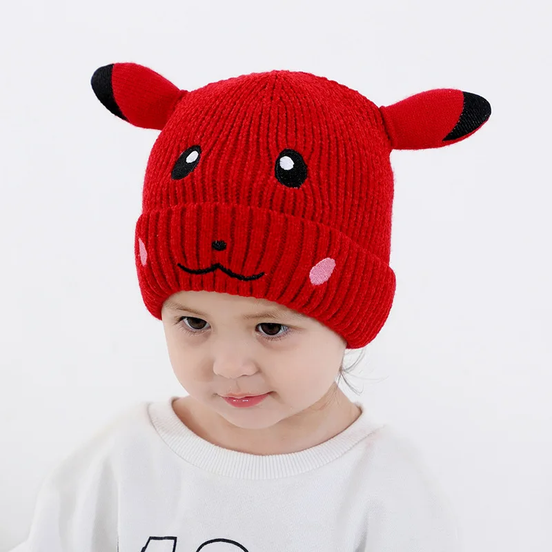 Новая модная вязаная шапка с вышивкой Picachu, милая теплая шерстяная шапка для мальчиков и девочек, подходит для детей от 2 до 5 лет