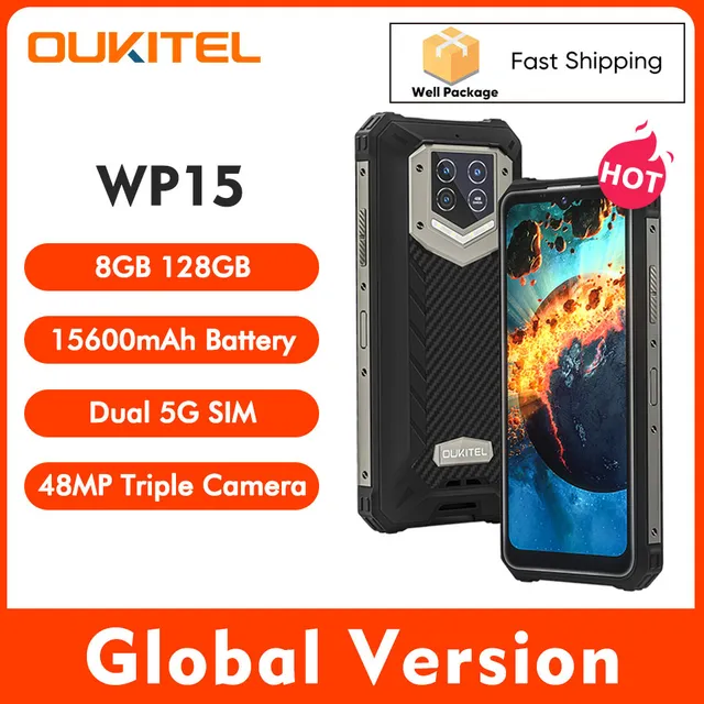 OUKITEL WP15 NFC Dul 5G IP68 مقاوم للماء هاتف ذكي متين 15600mAh 6.52 8GB + 128GB 48MP كاميرا ثلاثية أندرويد 11 الهاتف المحمول|Cellphones|  