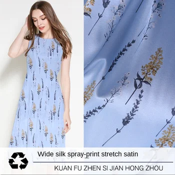 

140CM*50CM thickness 19m summer digital printing stretch satin mulberry silk silk fabric heavy satin cheongsam dress silk fabric
