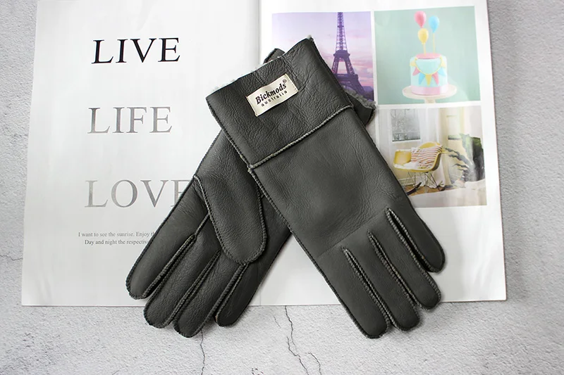 Women's Thickened Winter Sheepskin Fur Gloves Windproof Warm Outdoor Motorcycle Riding Color Leather Finger Gloves