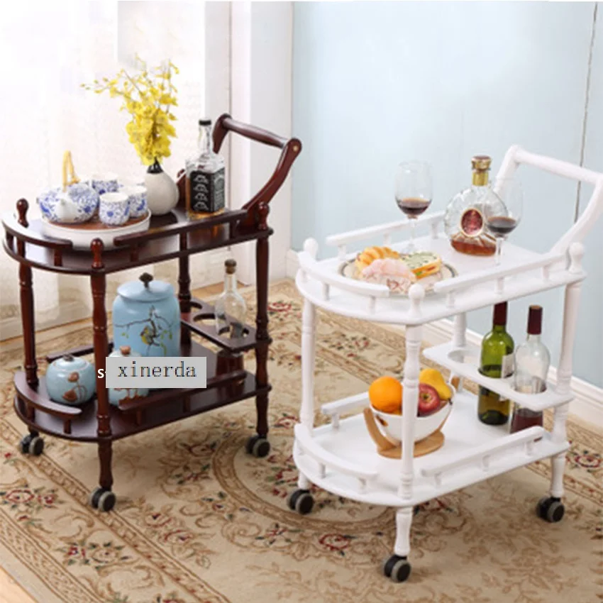 New Hotel Trolley Solid Wood Coffee Tables Multipurpose Shelf Display Rack Household Double-layer Movable Tea Tables Dining Car coffee tables 2 pcs solid mango wood