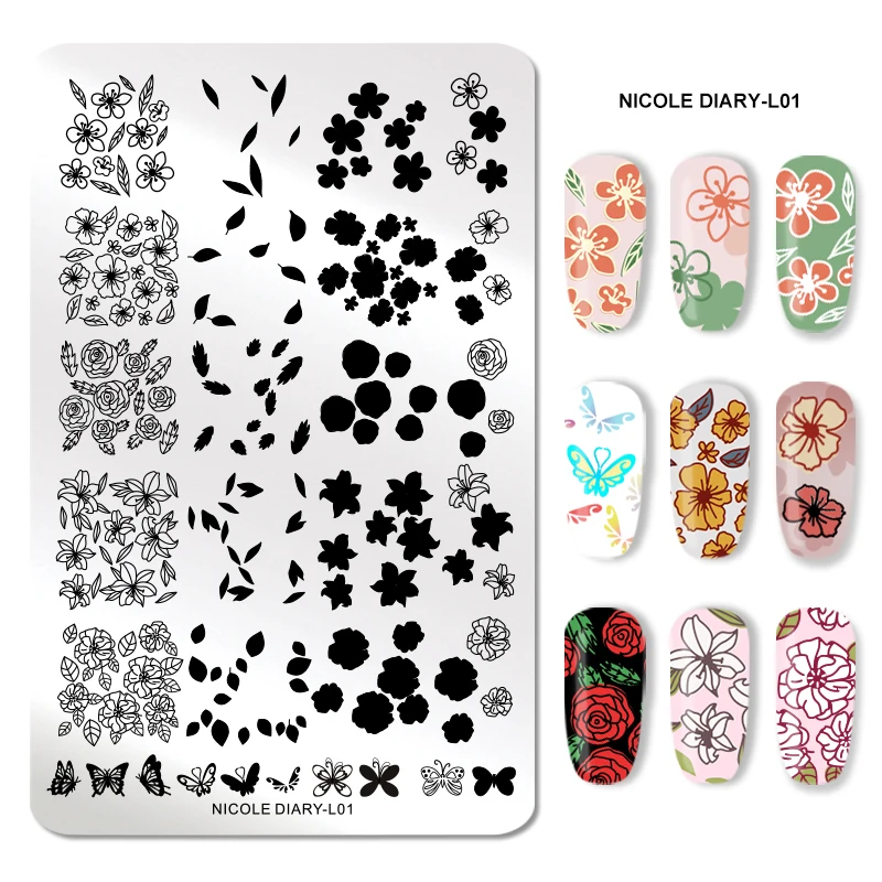 Дизайн ногтей шаблон печати пластины для стемпинга ногтей Огненный Цветок Нержавеющая сталь нейл-арта трафарет Инструменты для ногтей - Цвет: ND-L01