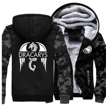 

Dracarys Dragon Game Of Thrones 2019 Winter Sweatshirts Man Camouflage Hip Hop Fashion Hoodies Vintage Printed Raglan Coat Thick