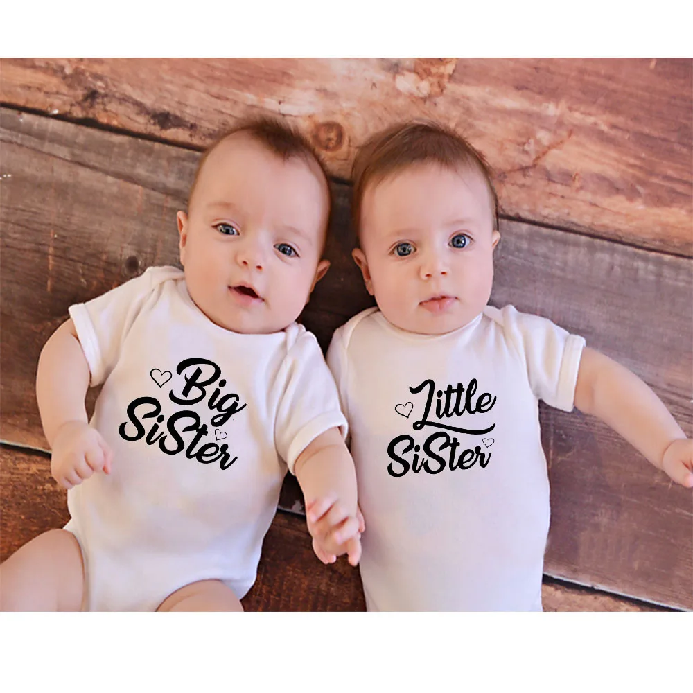 Twin новорожденных детские хлопковые Боди большой младшей сестры для младенцев с принтом с сестрами Семейные комплекты для малышей короткий рукав комбинезон