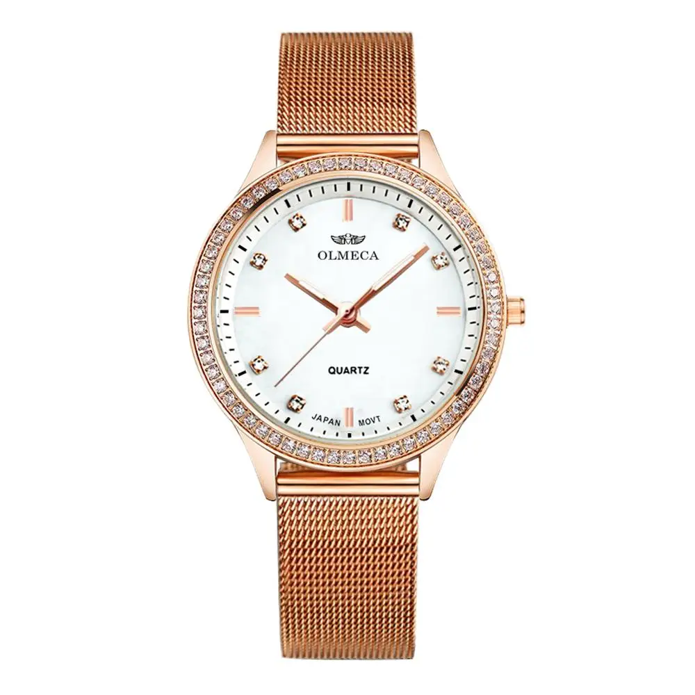 OLMECA женские часы с сетчатым ремешком, роскошные Брендовые Часы Reloj Mujer, водонепроницаемые кварцевые часы, подарок, Relogio Feminino - Цвет: White B
