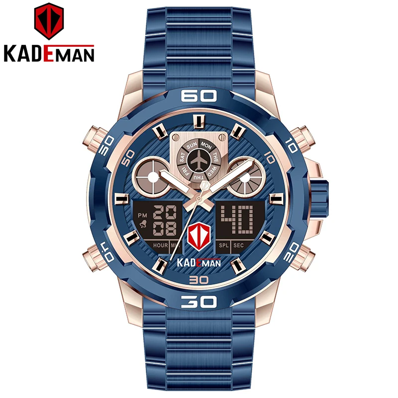 KADEMAN новые спортивные мужские часы лучший бренд класса люкс двойной дисплей наручные часы водонепроницаемые военные мужские из нержавеющей стали Relogio Masculino