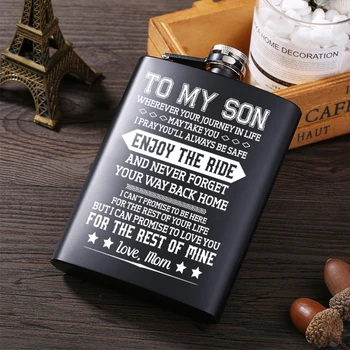 

Mom To My Son Black Hip Flask Stainless Steel Personalized Flask for Alcohol Laser Engraved Guevara