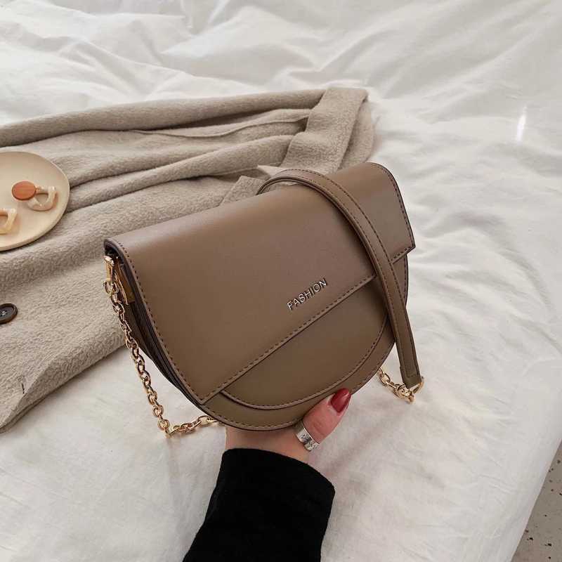 

Saddle bag Women's 2019 New Style Korean-style Versitile Fashion Shoulder Textured Bags INS Stylish Chain Shoulder Bag