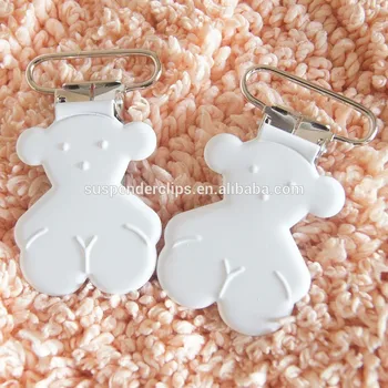 

20pcs metal pacifier clips with white color wholesale metal teddy bear suspender clips enamel pacifier clips