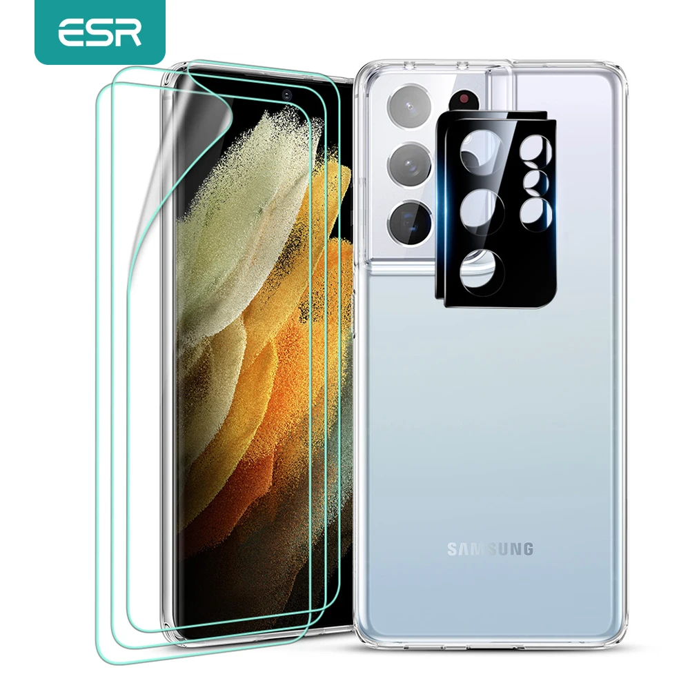 ESR Clear Case for Samsung Galaxy S21 Ultra Transparent Case and 3PCS Screen Protector for Galaxy S21 and 2PCS Camera Lens Film