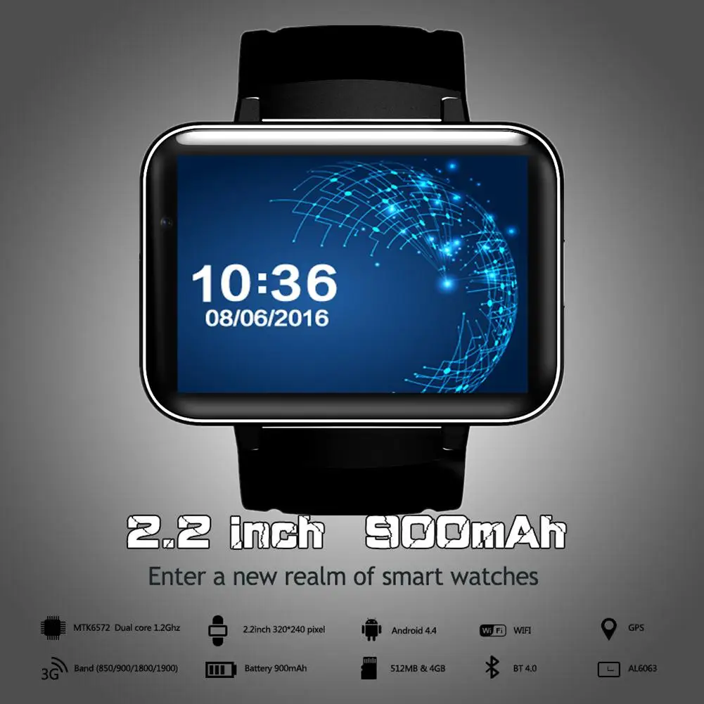 Смарт-часы 2,2 дюймов Android OS 3g Smartwatch MTK6572 двухъядерный 1,2 ГГц 512 Мб ОЗУ 4 Гб ПЗУ камера WCDMA gps R20