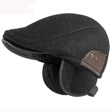 HT2917 береты для мужчин, мужская шапка, Толстая Теплая Зимняя шерстяная шапка, Регулируемая Мужская кепка, плоская кепка для папы, шапки с ушками, мужские береты