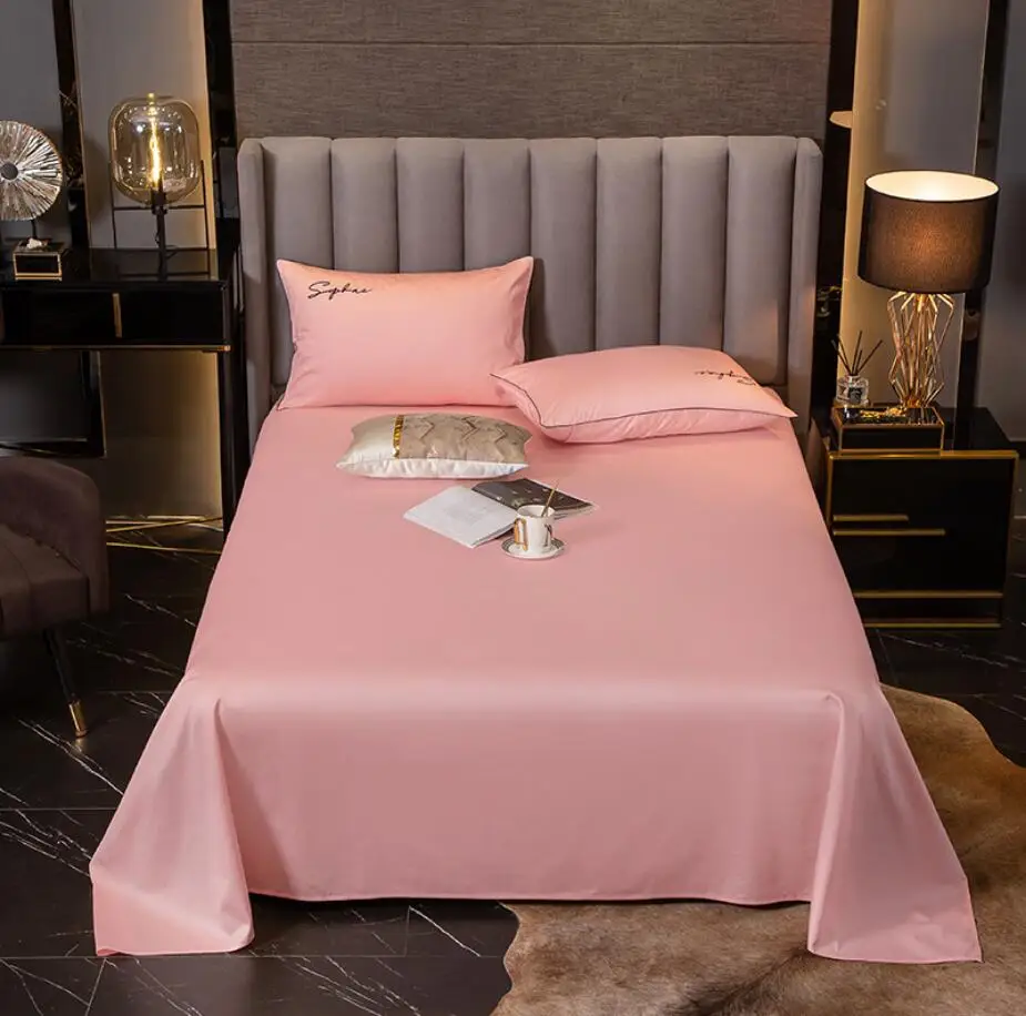 Pink/blue/white Pure Color Bed Cover Princess Bed Sheet Pillowcses 100