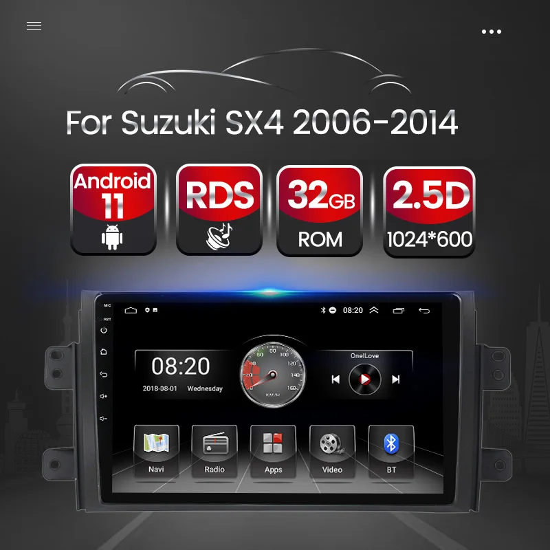 Автомобильный радиоприемник HD 1024*600 Android 11 для Suzuki SX4 2006-2014 стерео видео Аудио