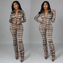 

Sexy Zipper Elegant Women Jumpsuits Long Bodycon Rompers V Neck One Piece Club Outfit Female Jumpsuit Bodysuit