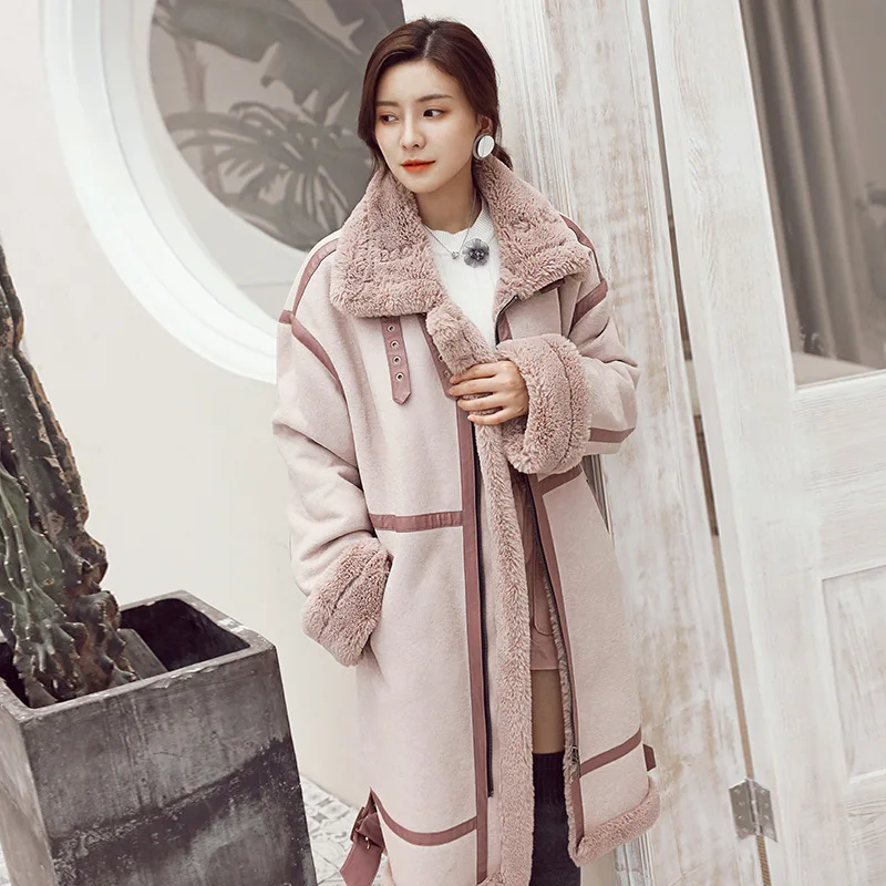 

2018 Winter New Style High Collar Windproof Warm Overcoat Slim Fit Mid-length Suede Coat 9570