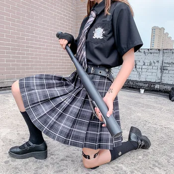 QRWR New Summer Women Skirts 2021 High Waist Girl's Pleated Skirt Korean Japanese Style Ladies Sweet Plaid Mini Skirts for Women 1