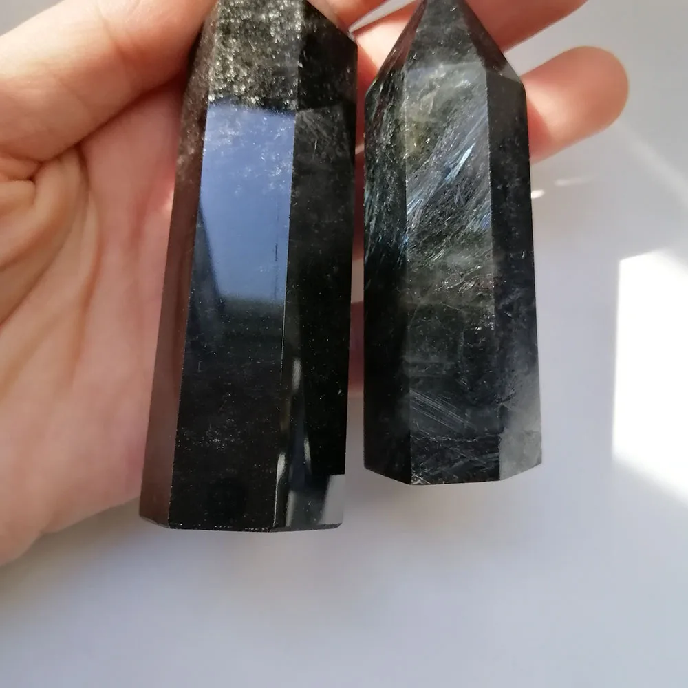 Высокое качество Astrophyllite в виде жезла с наконечником форма камня ручной работы для подарка и домашнего декора ZT