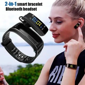 

2 In 1 Smart Bracelet with Bluetooth Earbuds HeartRate Monitor Waterproof Watch JR Deals