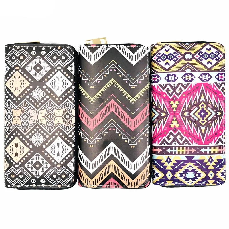 

KANDRA New Vintage Designer Women Wallets Ethnic Geometric Pattern Long Wallet Zipper Purses Female Clutch Phone Bag Card Holder