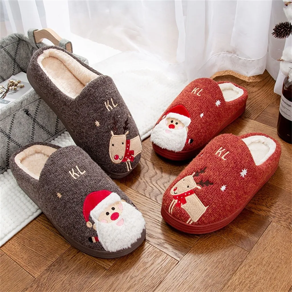 Men Home Flat Slippers Indoor Shoes Man Christmas Platform Flat With Warm Floor Home Cuty Santa Deer ShoeSlippers тапочки