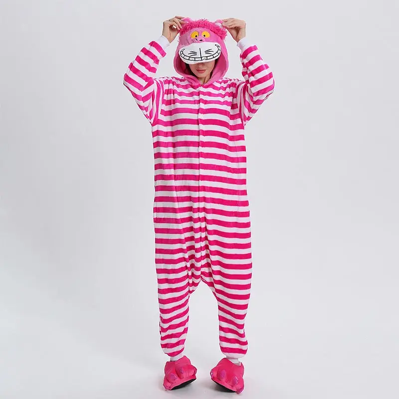 

Cheshire Cat Kigurumi Onesie Women Funny Suit Cartoon Alice Jumpsuit Christmas Halloween Outfit Winter Soft Warm Home Sleepwear