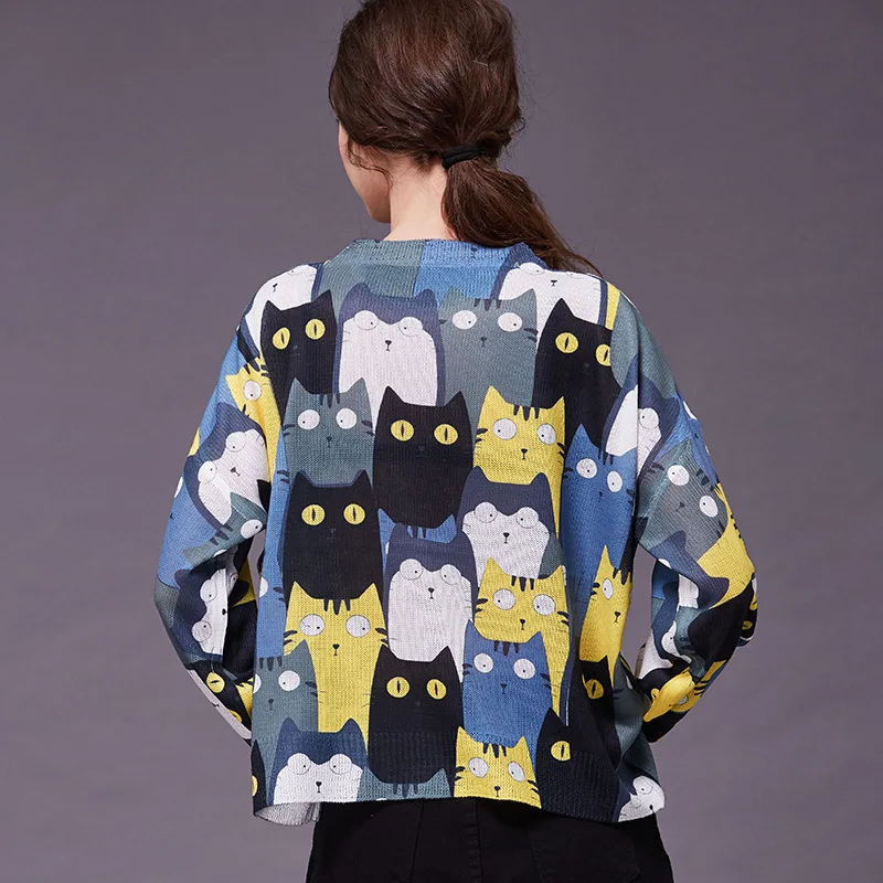 Casual Sweet Animal Print Womens Sweater Loose Cute Long Sleeve Women's Knit Sweater Harajuku Women Pullover Sweater pull femme Casual Sweet Animal Print Womens Sweater Loose Cute Long Sleeve Women's Knit Sweater Harajuku Women Pullover Sweater pull femme