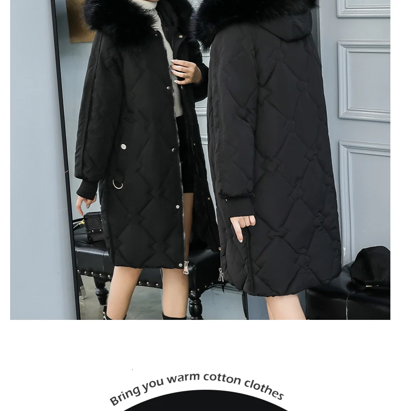 Женское пальто с мехом большого размера, зимнее пуховое пальто с капюшоном, куртка, Толстая теплая ватная парка с хлопковой подкладкой, ветровка с рукавами