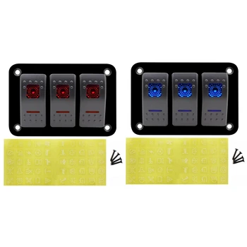 

New Arrival-2x 12V 24V 3 Gang Red/Blue Rocker Switch Panel Circuit Breaker Boat Marine Waterproof