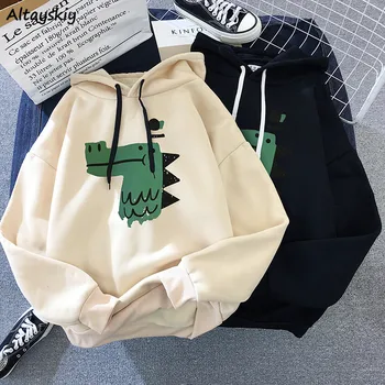 

Hoodies Women Printed Korean Style Harajuku Loose Thicker Warm Hooded Womens Leisure All-match Sweatshirts Students Plus Velvet