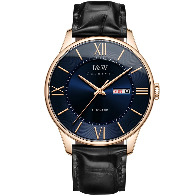 Gold blue C8515 le Карнавальные мужские часы MIYOTA, автоматические, люксовый бренд, механические, мужские часы, сапфировые, водонепроницаемые, Sitizen, часы с ремешком из натуральной кожи - Цвет: Gold blue C8515 le