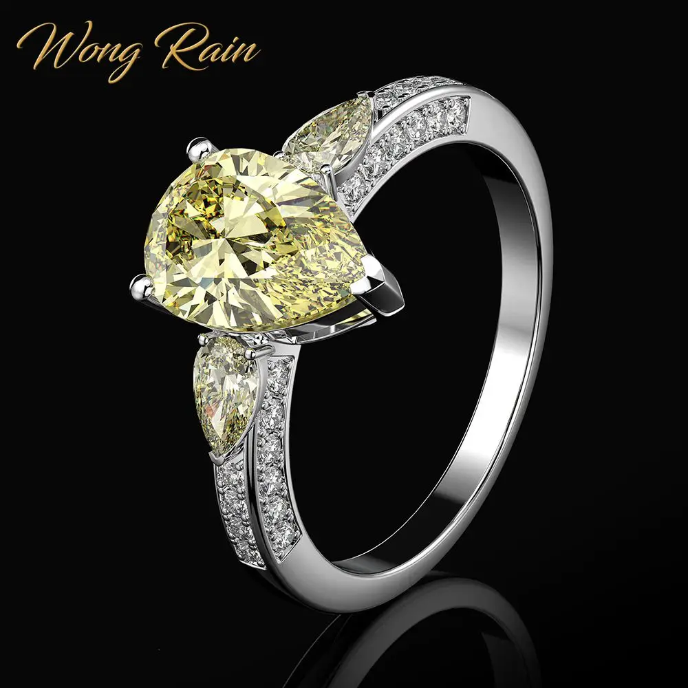 Wong Rain Vintage 100% Серебро 925 пробы 7*10 мм Груша цитрин драгоценный камень Обручальное